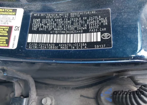 2019 Toyota Camry Se from USA, damaged, VIN 4T1B11HK2KU825448